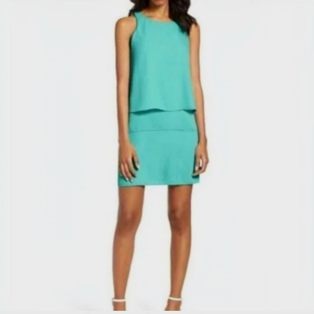 Charles Henry Layered Tiered Sleeveless Teal Chiffon Dress Size S